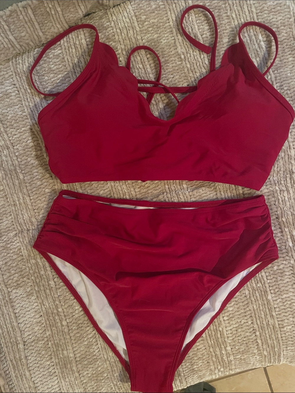 Zaful Scalloped Top w/ Padding Rouched Bottom Full Coverage Bikini NWOT